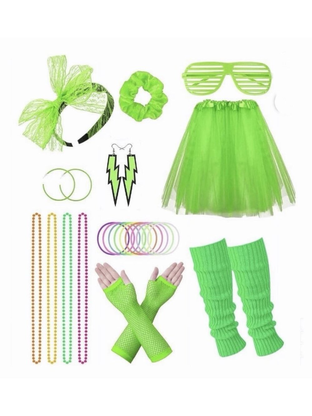 Loritta 80s Costumes Women Outfit Accessories Set Neon Green Themed Party